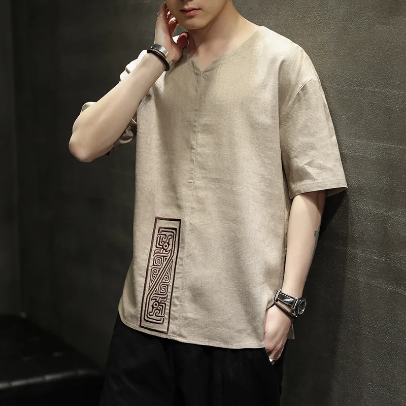 Размера плюс для мужчин в традиционном китайском стиле Летняя одежда Новая детей
