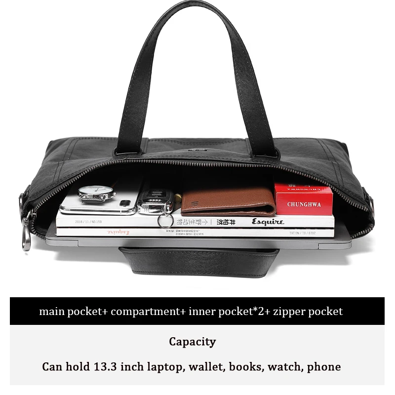 Bison Denim Cowhide Business Briefcase Men Genuine Leather Handbag Men's Messenger Bag Soft Handle Laptop Bags Bolso Hombre