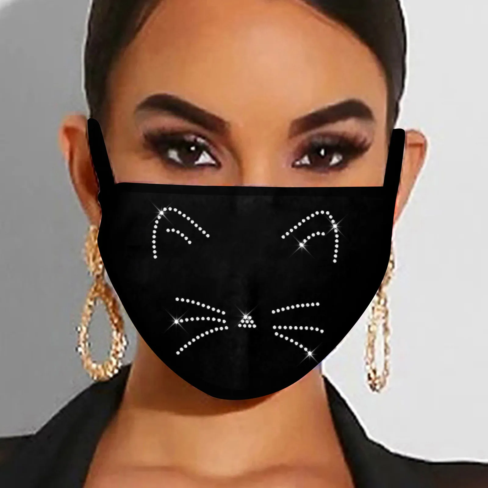 

Kawaii Women Rhinestone Face Masks Cat Pattern Designer Cotton Cloth Masks For Face Cover Mouthmask Decoration Masque