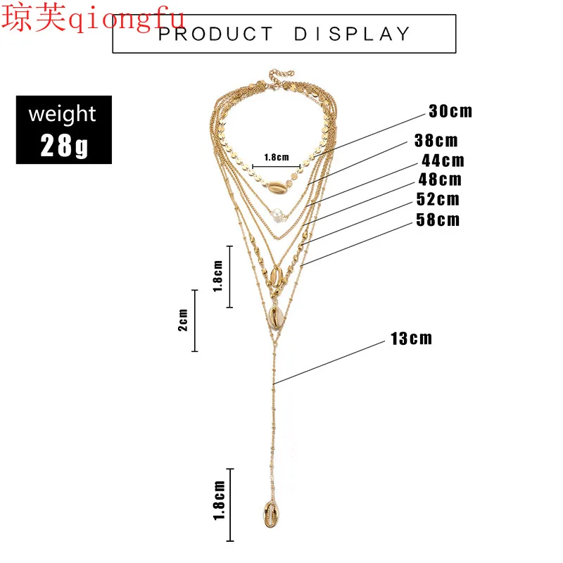 

new 2021 fashion summer beach bohemian style alloy shell pearl sequin multilayer combination necklace lady gift jewelry Metal