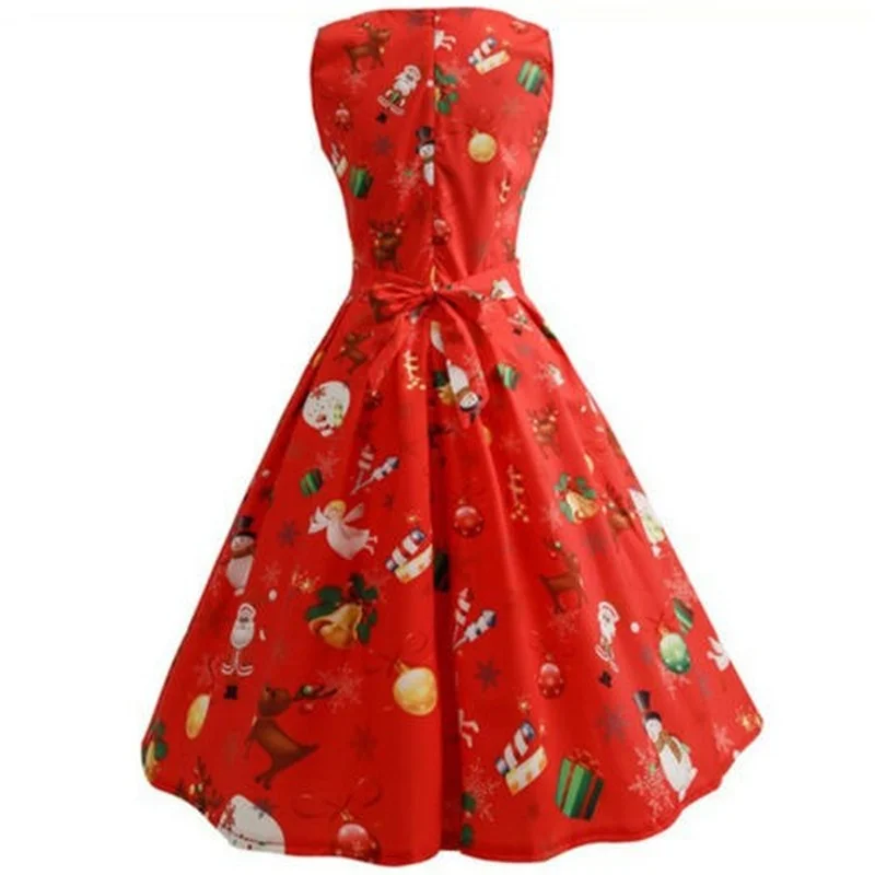 

Womens Christmas Vintage Summer Party Swing Rockabilly Sleeveless Tunic Dress