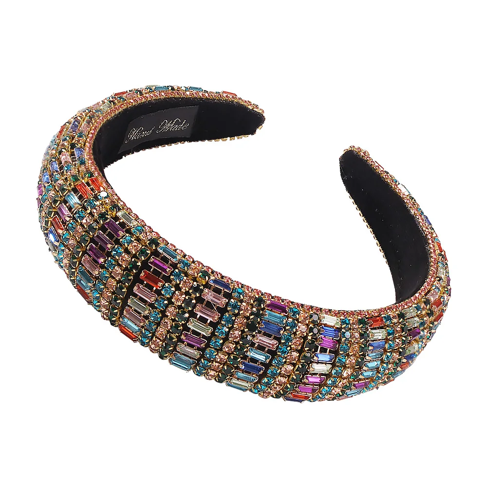 

Soft Sponge Hairbands Colorful Full Rhinestone Headband For Women Girl Wild Thick Hairband Vintage Bezel Padded Hair Accessories