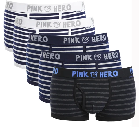 As shown Горячая Распродажа: 5 шт./лот Pink Heroes высокого качества нижнее белье из хлопка, Для мужчин шорты-боксеры Классический Полосатый мужской нижнее белье удобные U-сумка - Цвет: As shown
