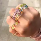 Кольцо из прозрачной смолы для девочек, изящное кольцо с разноцветными клубничками, лимоном, яблоком, фруктами внутри, креативное Ювелирное Украшение