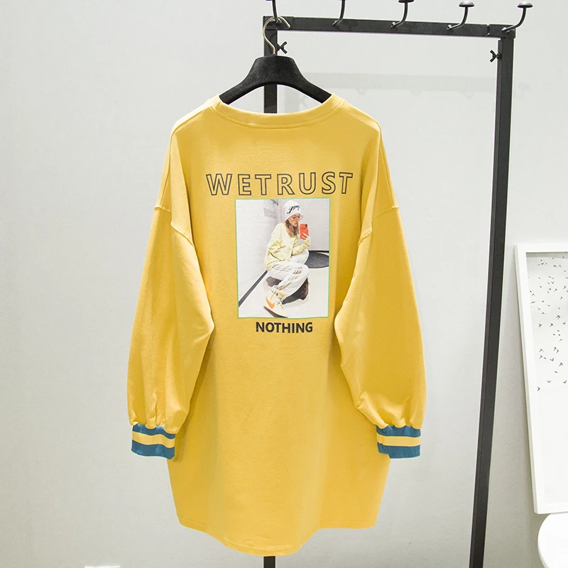 

2021 Spring Autumn New Women Plus Size Female Sweatshirt Dress Korean Style Ins Idle Style Round Neck Fashion Simple Dress