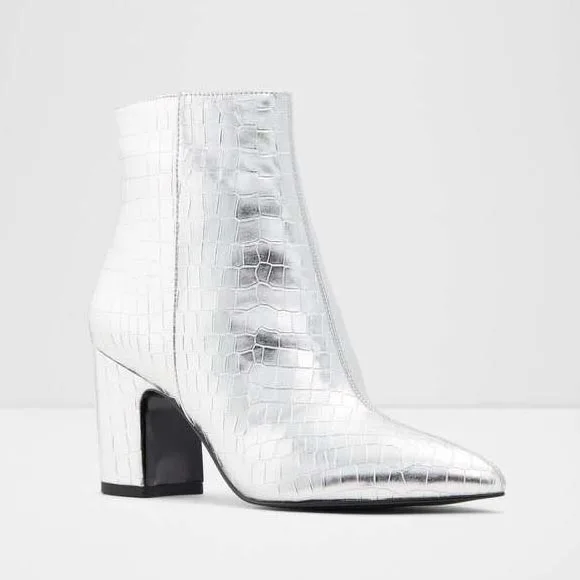 

Olomm New Handmade Women Ankle Boots Square High Heels Boots Pointed Toe Gorgeous Black Silver Party Shoes Women US Size 5-10.5
