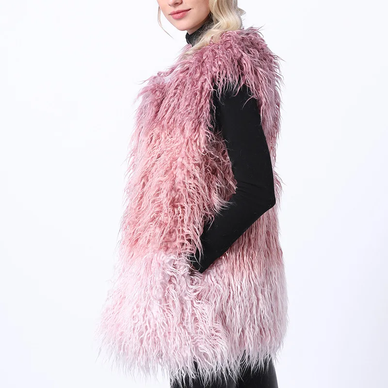 2019 New Autumn Winter Fashion Spliced Panelled Faux fur coat women Casual Faux Fox fur jacket Slim O-Neck sleeveless coat Mw933