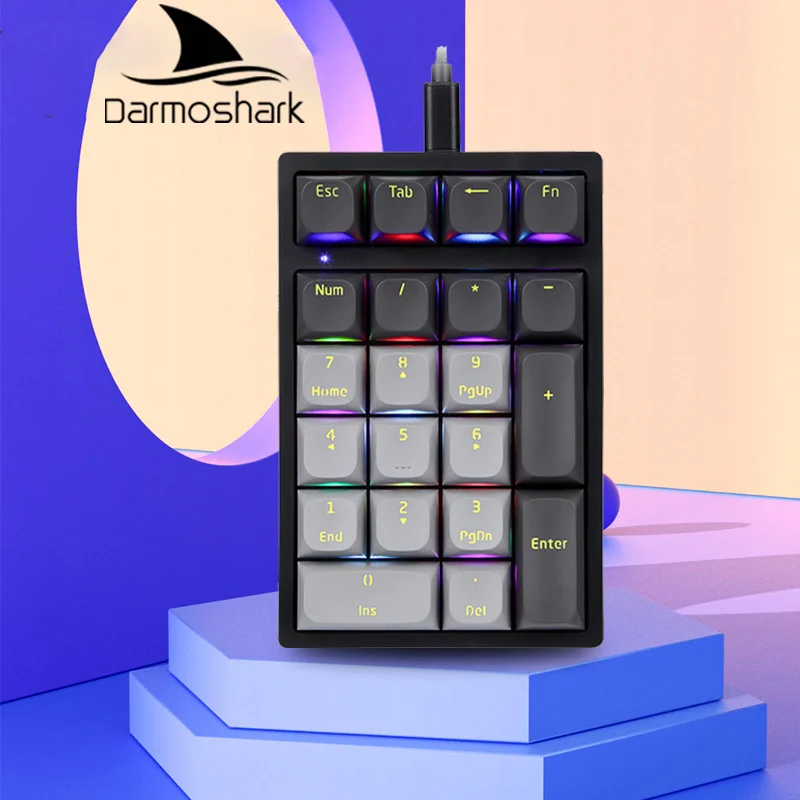 

Оригинальная цифровая механическая клавиатура Darmoshark K3, 21 клавиша, USB, проводная, RGB, подсветка, горячая замена, GATERON, синий / красный переключатель для банка / игры / супермаркета / школы