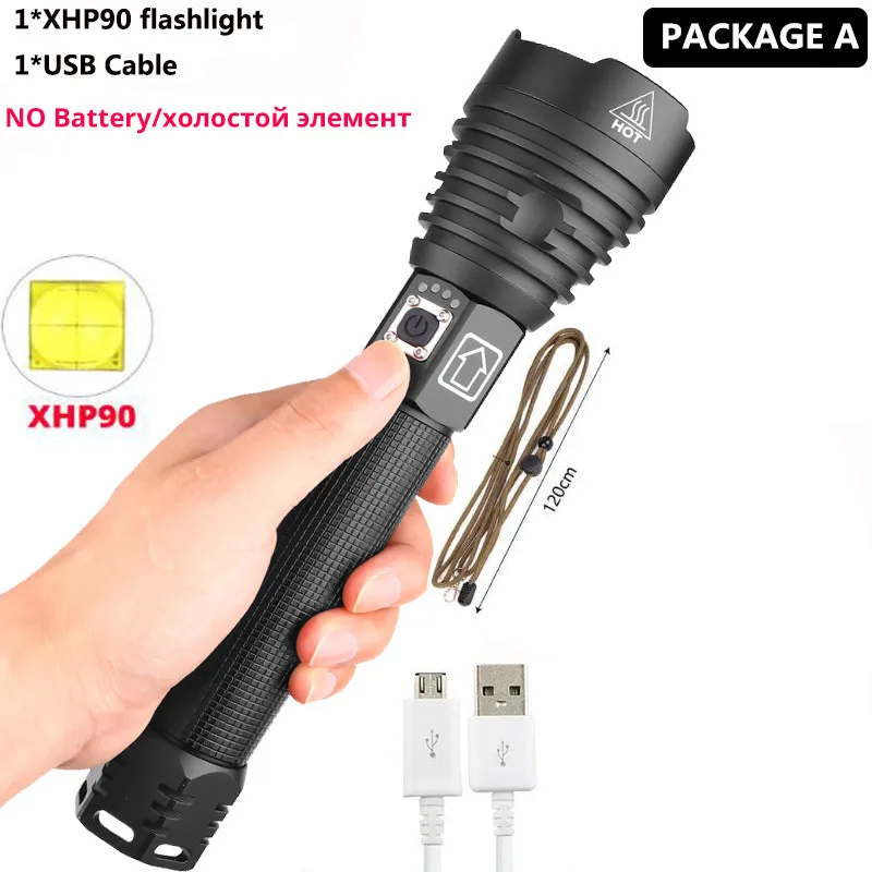 Option A Самый мощный светильник XHP90 светодиодный вспышка светильник USB масштабируемый фонарь 3 режима лампы 18650 26650 Перезаряжаемые Батарея для кемпинга - Испускаемый цвет: Option A