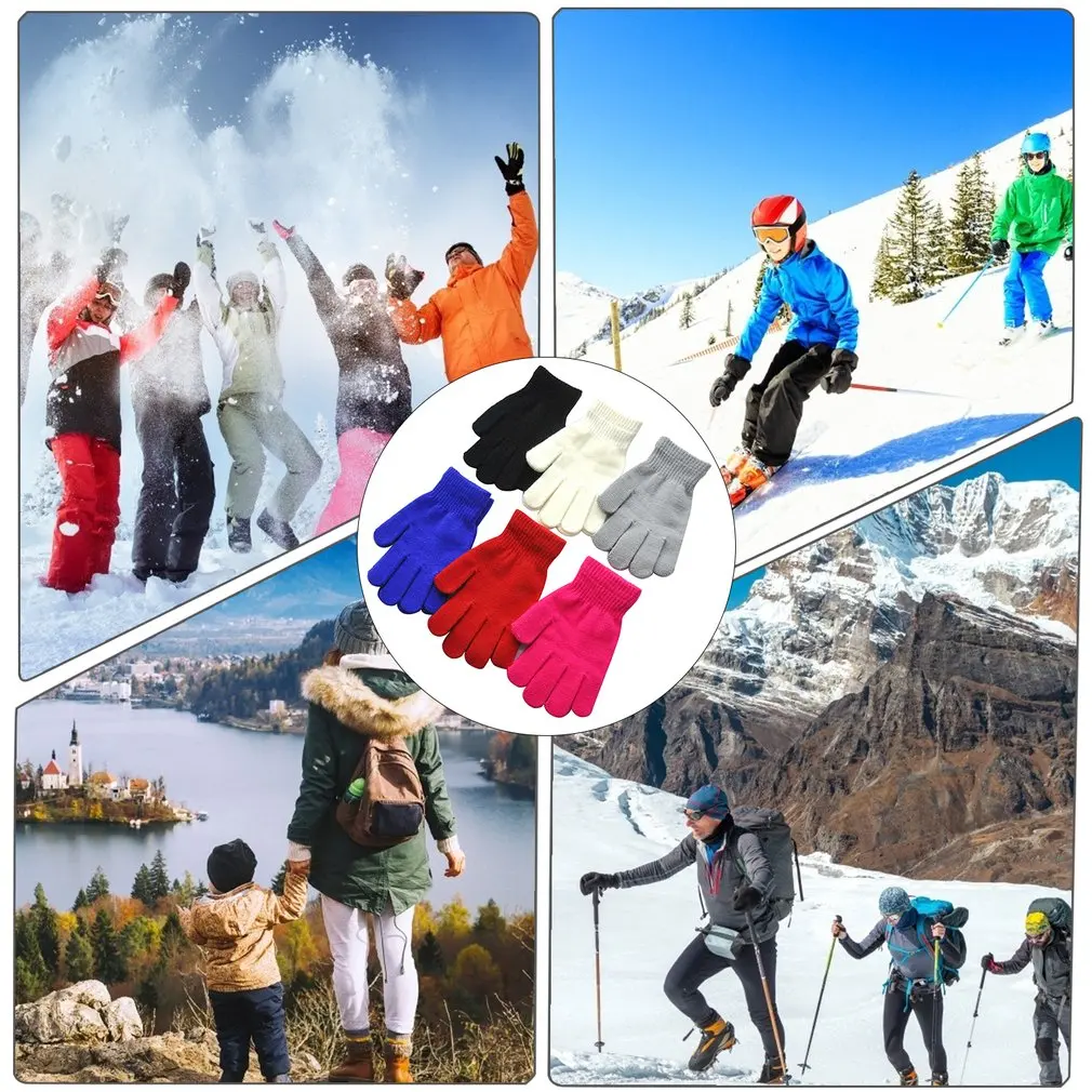 Зимние теплые перчатки варежки с пальцами зимние эластичные вязаные для зимы