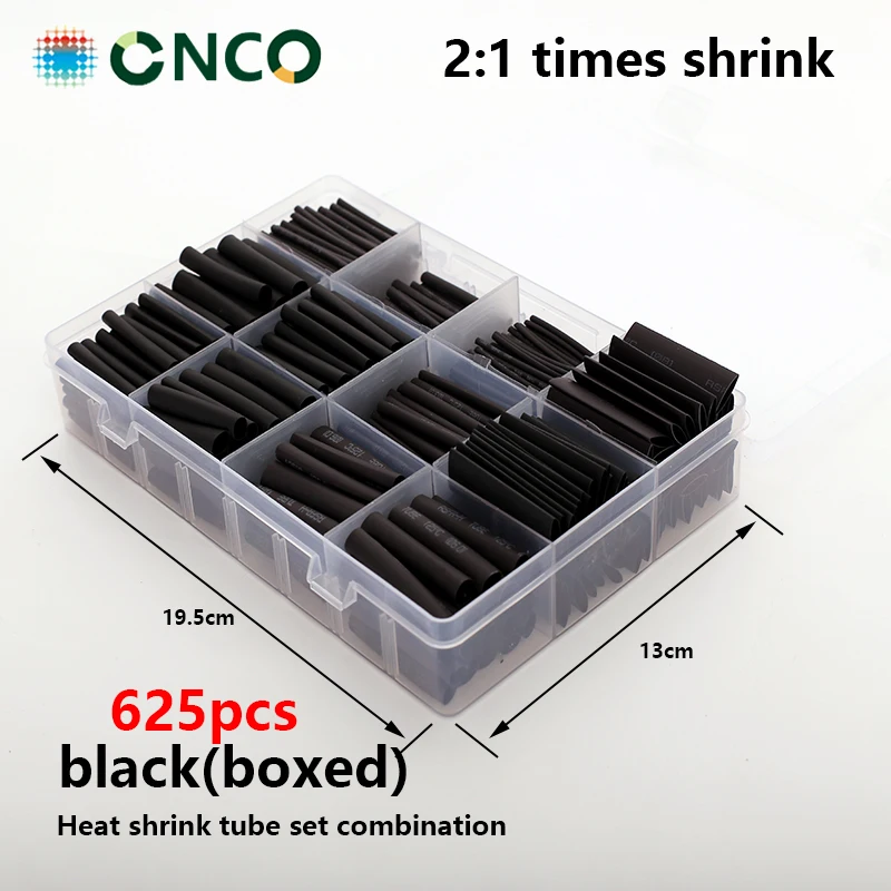Термоусадочные трубки в черной коробке 625 шт. термостойкие для обмотки проводов