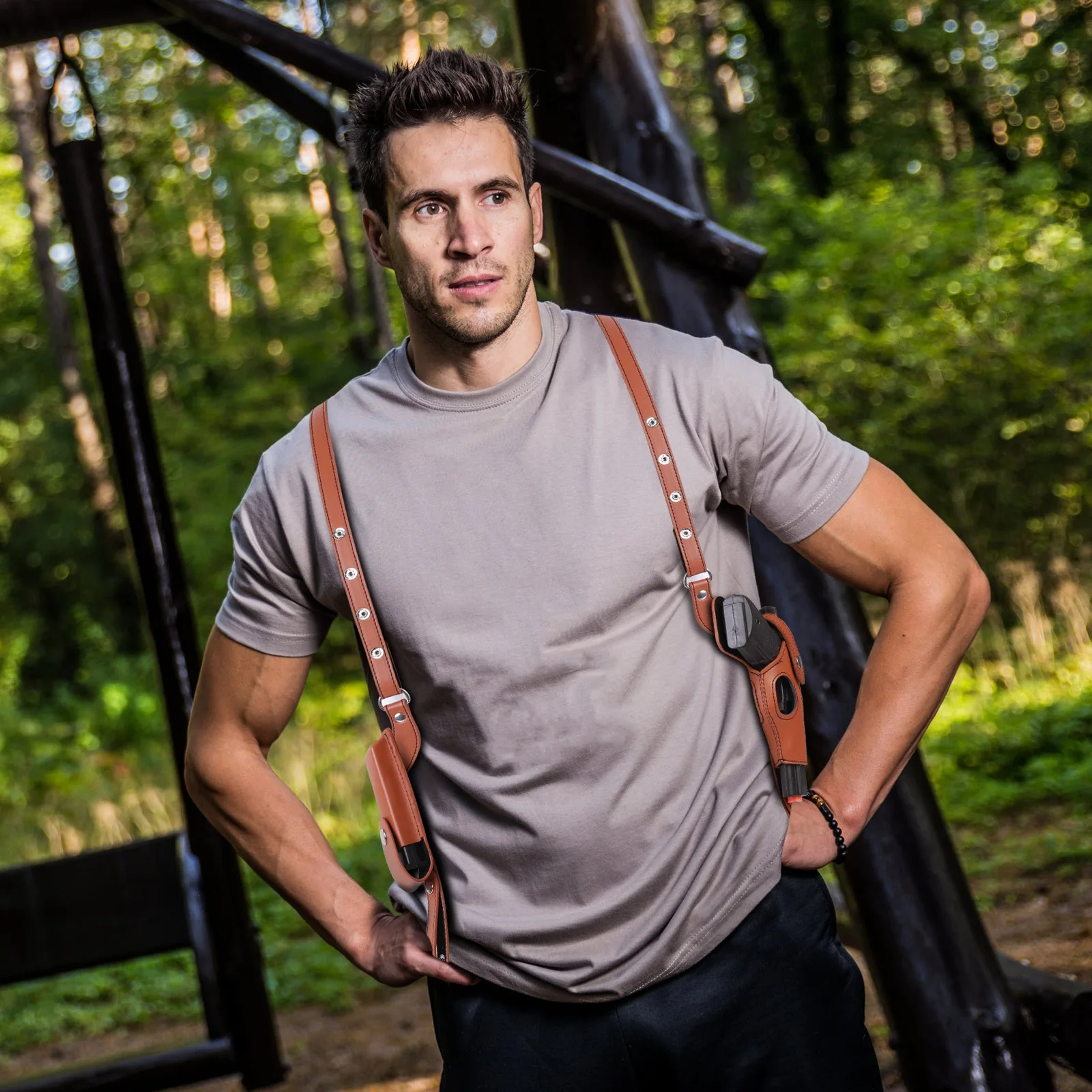 

Tactical Concealed Gun Holster Military Leather Underarm Holster For Right Hand Glock 17 Hunting Gun Bag Carrier with Mag Pouch