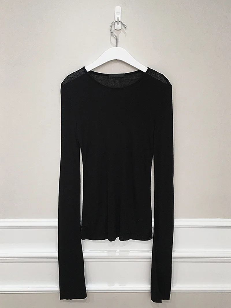 Повседневная свободная туника с длинными рукавами и круглым вырезом Футболка