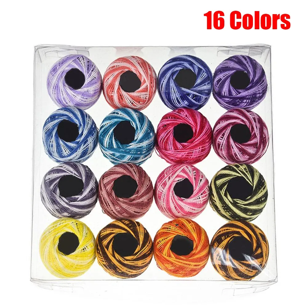 

16Colors Crochet Cotton Yarn Balls Cross Stitch Needlepoint Knitting Threads Hand Embroidery Thread Mixed Colors Sewing Thread