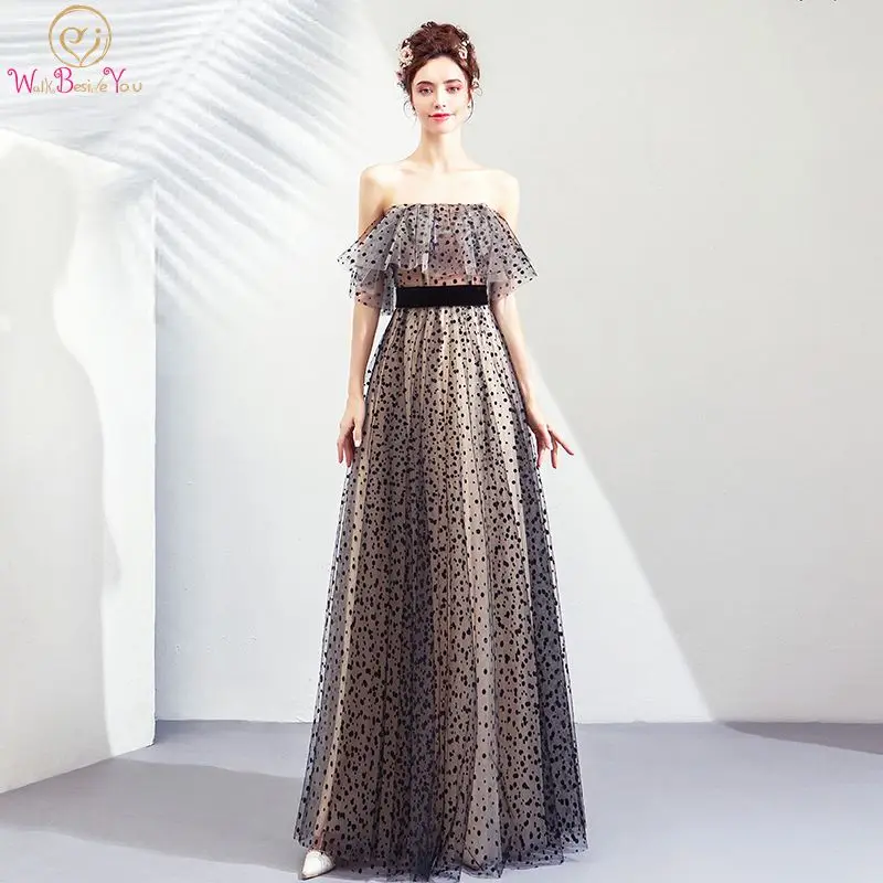 

Black Evening Dresses 2020 Dot Tulle Sleeveless Long A Line vestidos de fiesta largos elegantes de graduacion Prom Gown Party