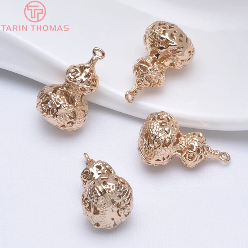 

4PCS 14.5x26MM 24K Champagne Gold Color Plated Brass Dragon pattern Gourd Charms Pendants High Quality Jewelry Accessories