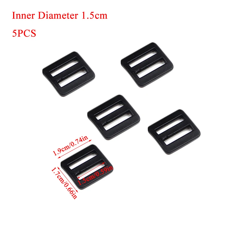 

5pcs/Set Plastic Webbing Tri-ring Adjust Buckle Curve Slider Backpack Strap 1.5/2/2.5/3.2/3.8/5cm Portable Black Bag Accessories