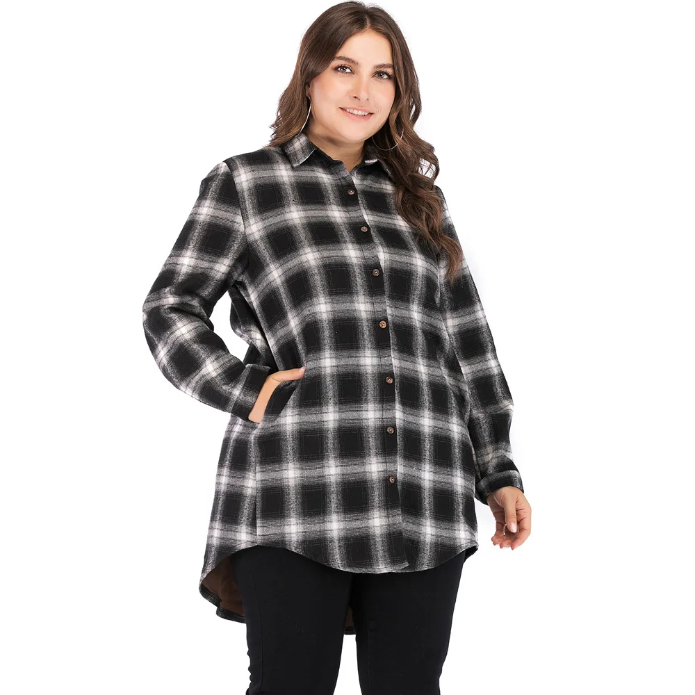 

Women Plus Size Plaid Shirts 2021 Fashion Ladies Soft Thick Shirt Party Female Elegant Loose Tops Vintage Girls Chic Shirt