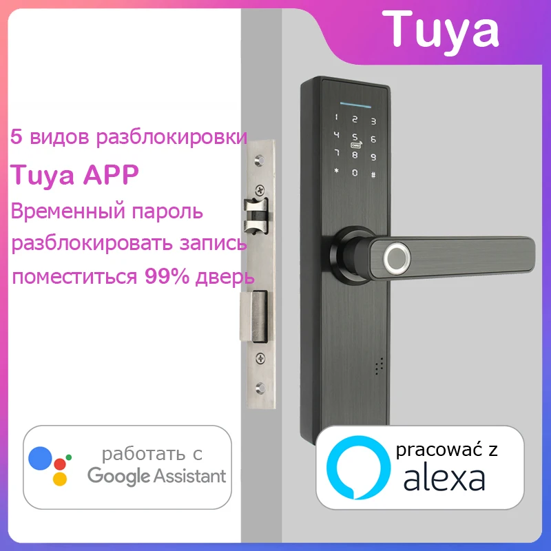 RAYKUBE Wifi электронный дверной замок с приложением Tuya удаленно/биометрический отпечаток пальца/смарт-карта/Пароль/ключ разблокировки FG5 Plus