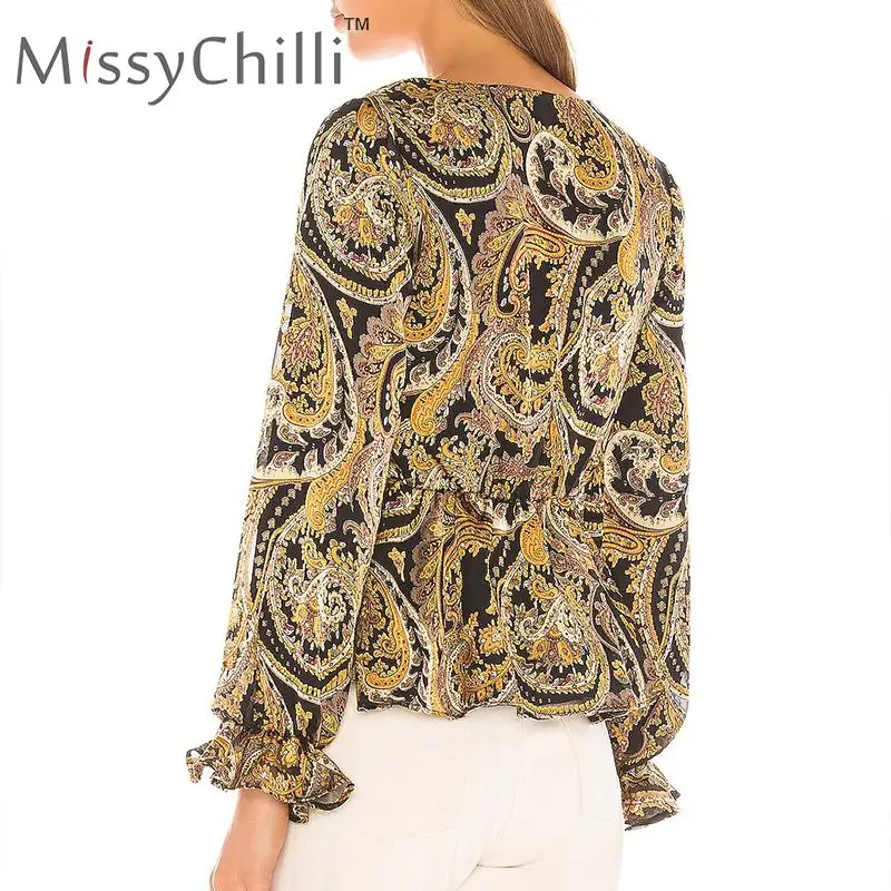 MissyChilli сексуальный принт Пейсли огурцы рисунок с завышенной талией блузка