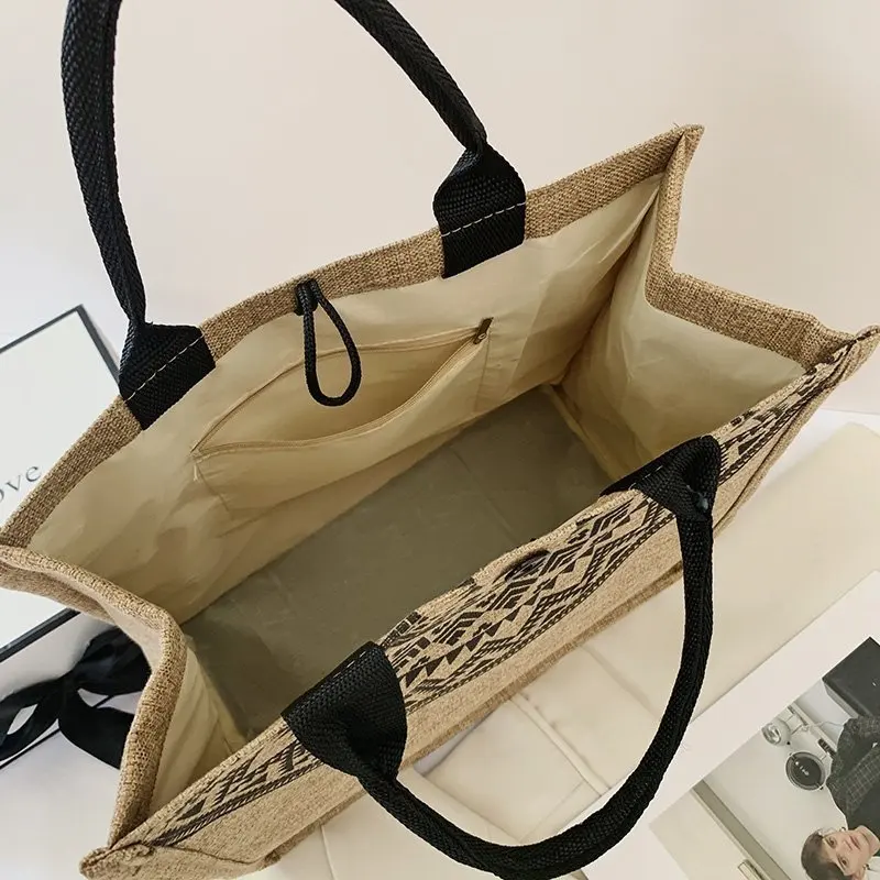 

Women Handbag Natural Jute Beach Tote Bag Reusable Burlap Linen Grocery Shopping Bag with Handle