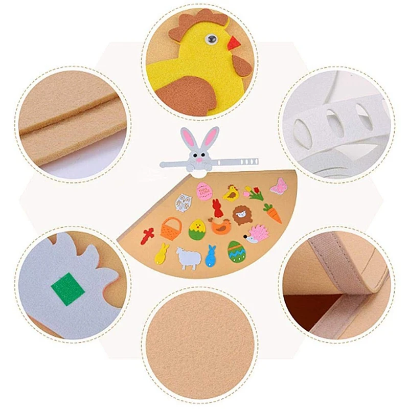 

Kids Easter Bunny Decoration DIY Felt Bunny Set with Accessories 3D Rabbit Tree Easter Gift for Children Home Door Wall
