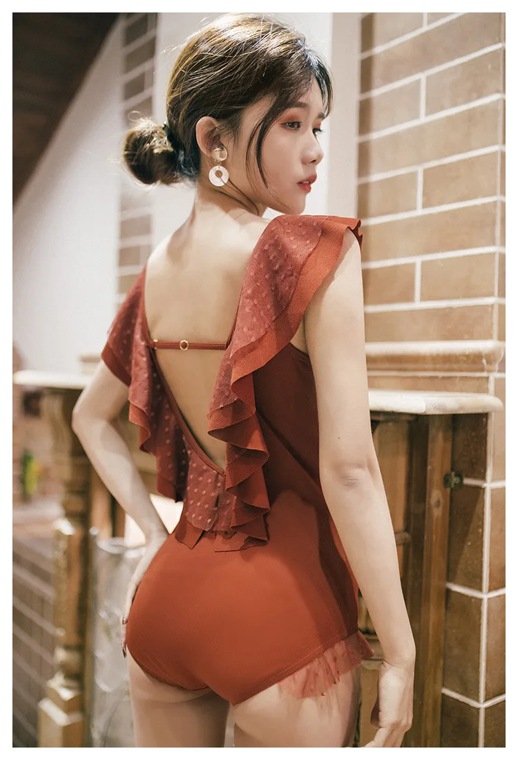 Новый сексуальный слитный купальник с оборками на плечах женский женские