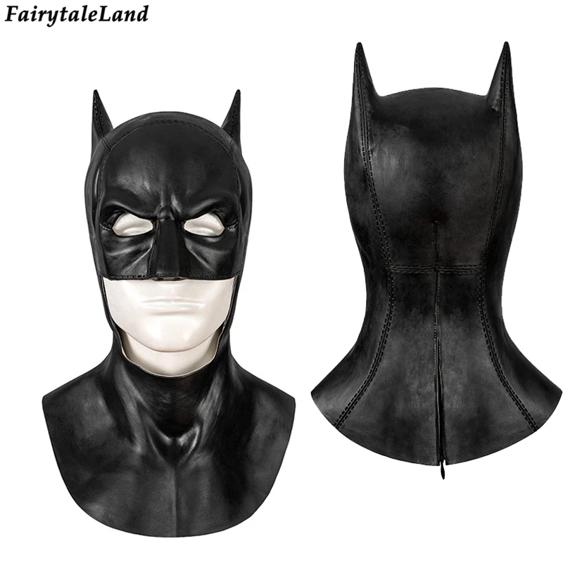 

Halloween Superhero Cosplay Bruce Head Wear Bat Masks 2021 Robert Full Head Latex Mask Helmet Zipper up headgear