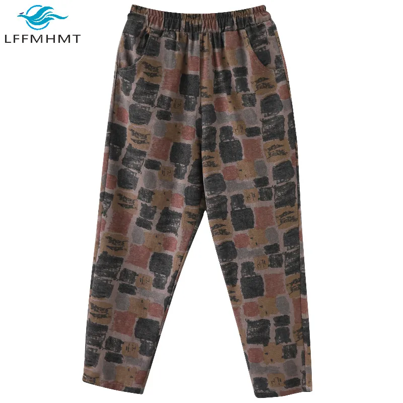 

Women Spring Fall New Fashion Vintage Print Large Size Red Harem Pants Office Lady Casual Loose Retro Cozy Cotton Linen Trousers