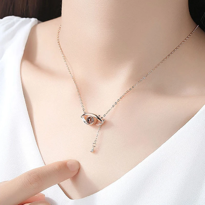

Eye Pendant Necklace 100 I LOVE YOU Language Projection Love Letter Couple Lovers The Best Souvenir Woman Jewelry Birthday Gift