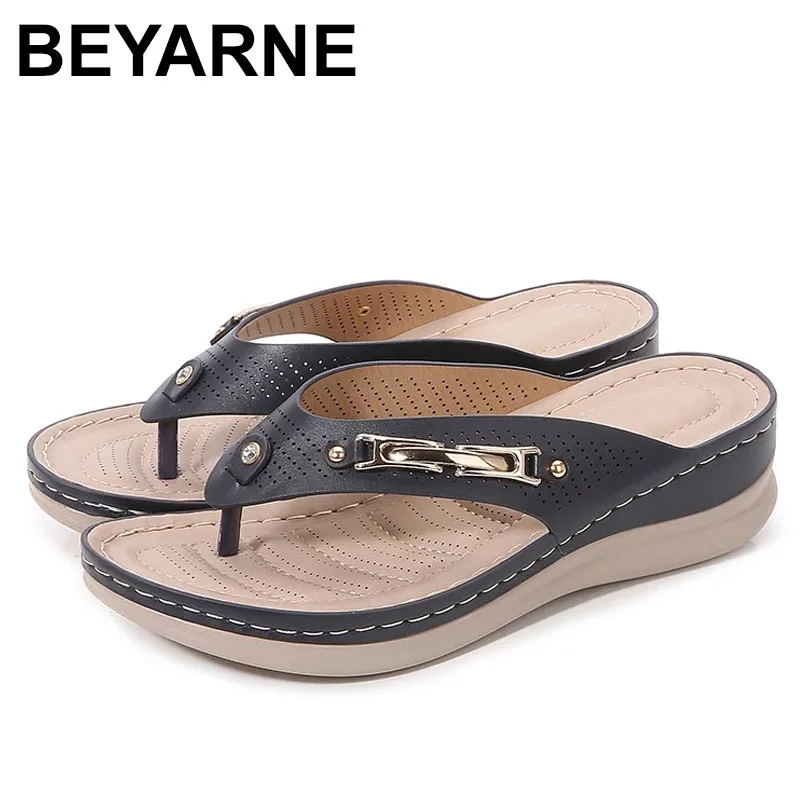

BEYARNE2021Summer Women Fashion Flip Flops Female Sandals Wedge Thick Bottom Plus Size Shoes Comfortable Women's Platform Sandal