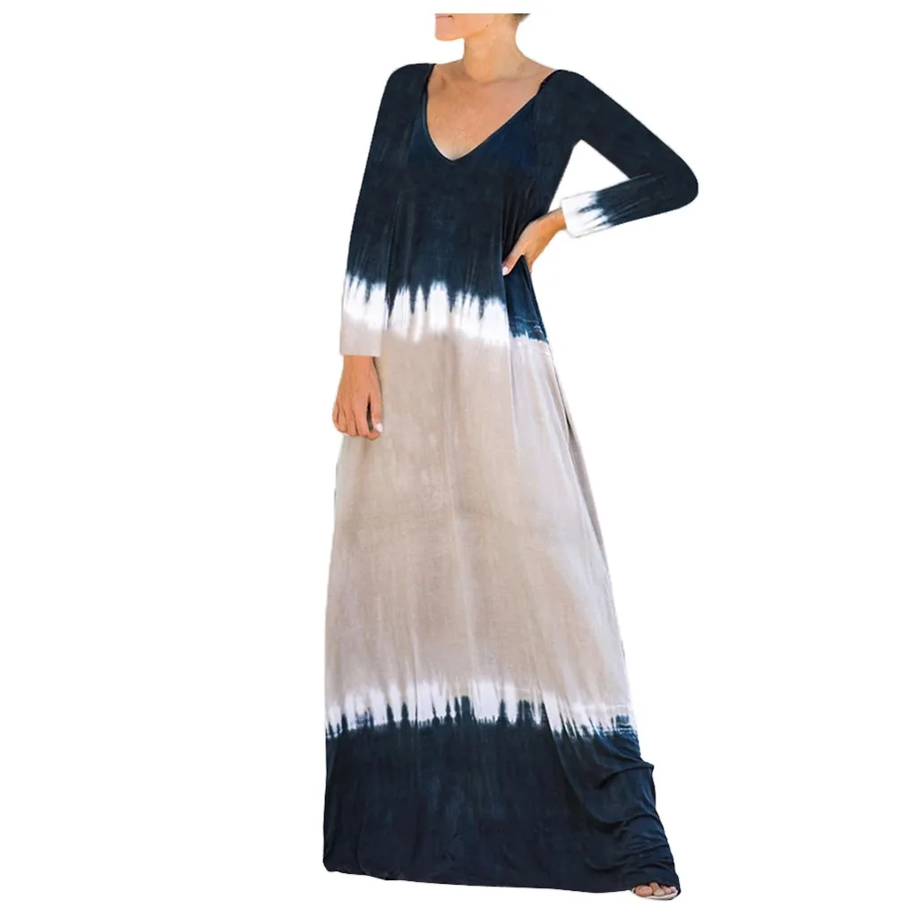 Модное платье в стиле пэчворк женское повседневное Свободное с длинным рукавом v