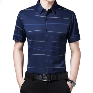 RROWON 2021 летние мужские рубашки с коротким рукавом в полоску с принтом против морщин модные повседневные тонкие мужские рубашки