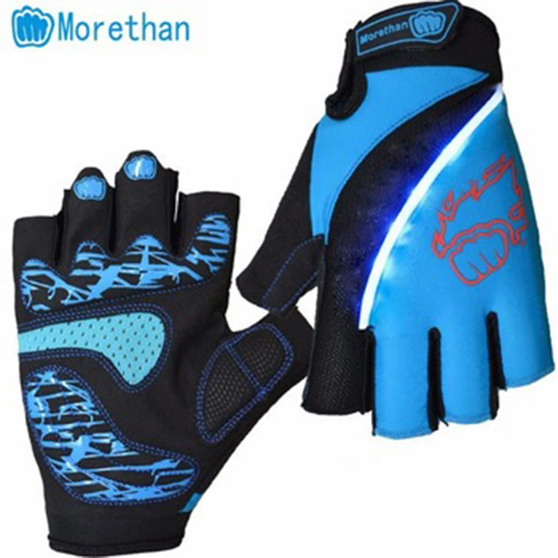 MT051blue Открытый спортивный гоночный инвентарь велосипедные перчатки Лето Половина пальца дышащий Лайкра велосипедные перчатки с светодиодный светильник - Цвет: MT051blue