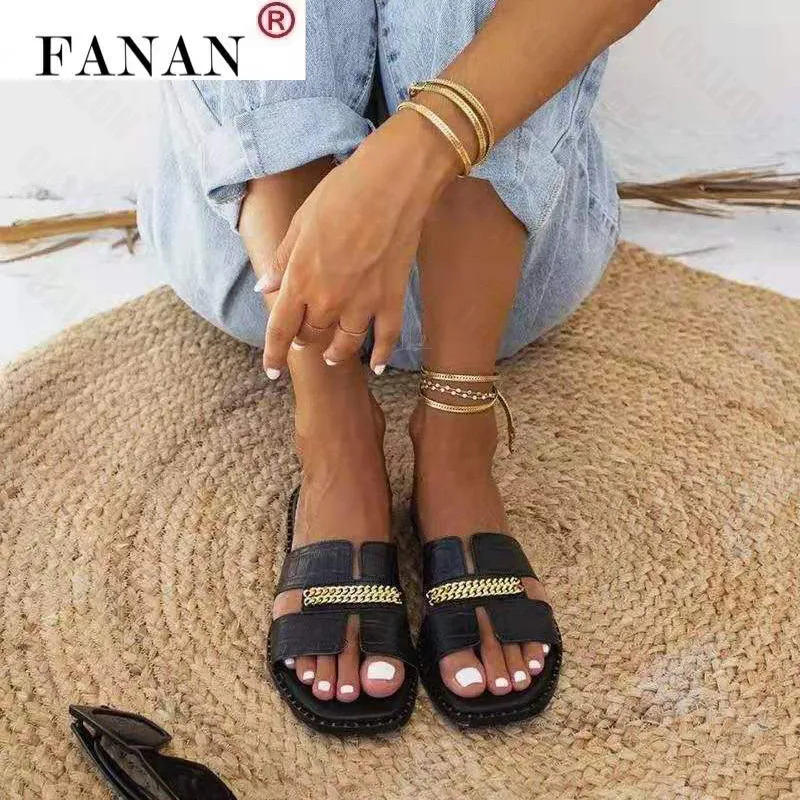 

Classic Designer New 2021 Women Flat Flip Flops Double Chain Sandal Slippers Shoes Women Lady Flats Slippers Sandals Shoes Woman