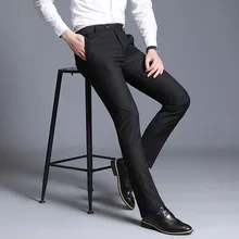 Pantalon de costume pour hommes, tenue d'été, droit, pour le bureau, classique, formel, noir, nouvelle collection  (3)