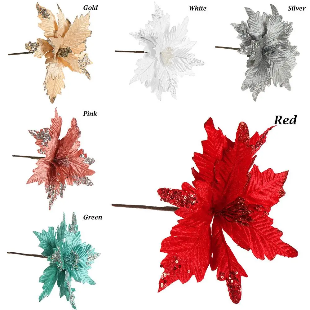 Искусственные цветы сделай сам 20 см украшение с блестками пуансетия товары для