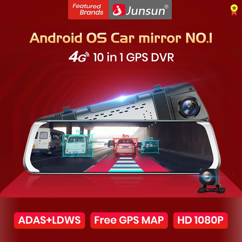 Junsun ADAS Android зеркальная камера Full hd 1080P двойной объектив зеркало заднего вида Автомобильный видеорегистратор wifi 4G Bluetooth gps навигатор Авто рекордер