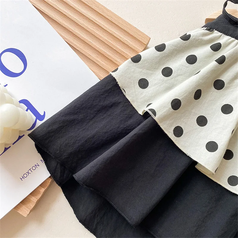 

2021 Summer New Baby Girls Patchwork Dot Sleeveless T shirts Korean style Kids Loose Casual Suspender Tees Tops