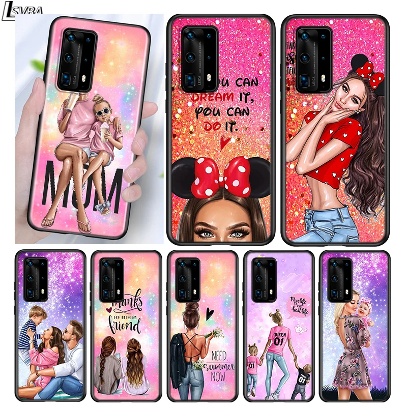 

Silicone Cover Lucky Cute Mom Baby For Huawei P40 P30 P20 Pro P10 P9 P8 Lite E Plus 2019 2017 Phone Case