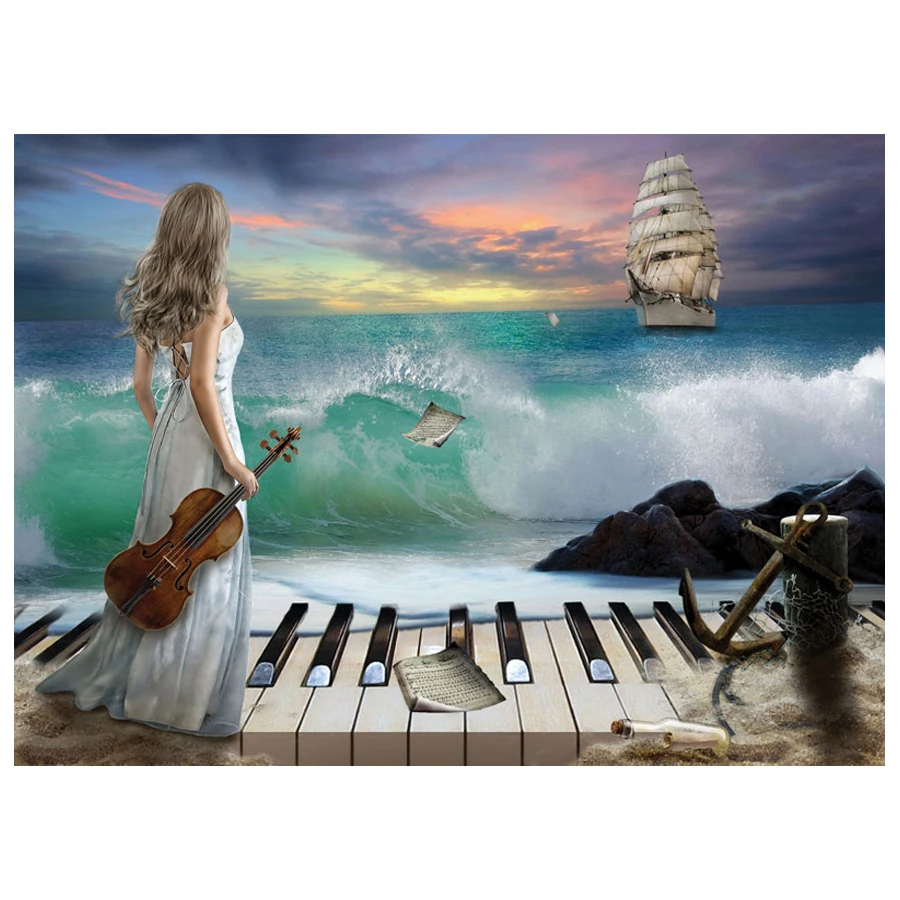 Алмазная живопись сделай сам музыкальная девушка парусная лодка 5D мозаика
