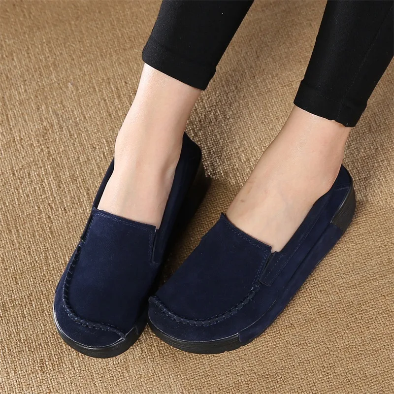

Hot Sale Autumn Women Casual Shoes Suede Leather Platform Sneakers Slip On Elegant Shoes Woman Moccasins XKD7105