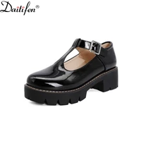 daitifen classical women retro mary jean shoes concise female t strap shoes platform square heels spring autumn lady ofice shoes