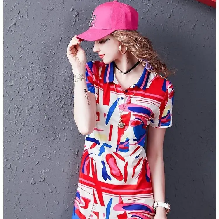 

Summer print dress summer new 2021 new women's short sleeve leisure sports T-shirt skirt
