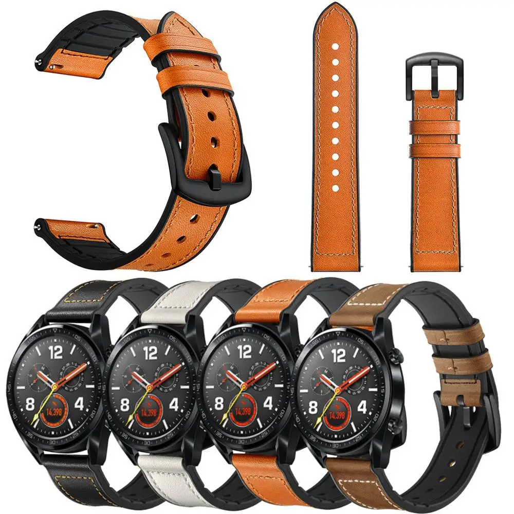 Ремешок сменный кожаный 22 мм для наручных часов Huawei Watch GT / GT2 46 аксессуары смарт