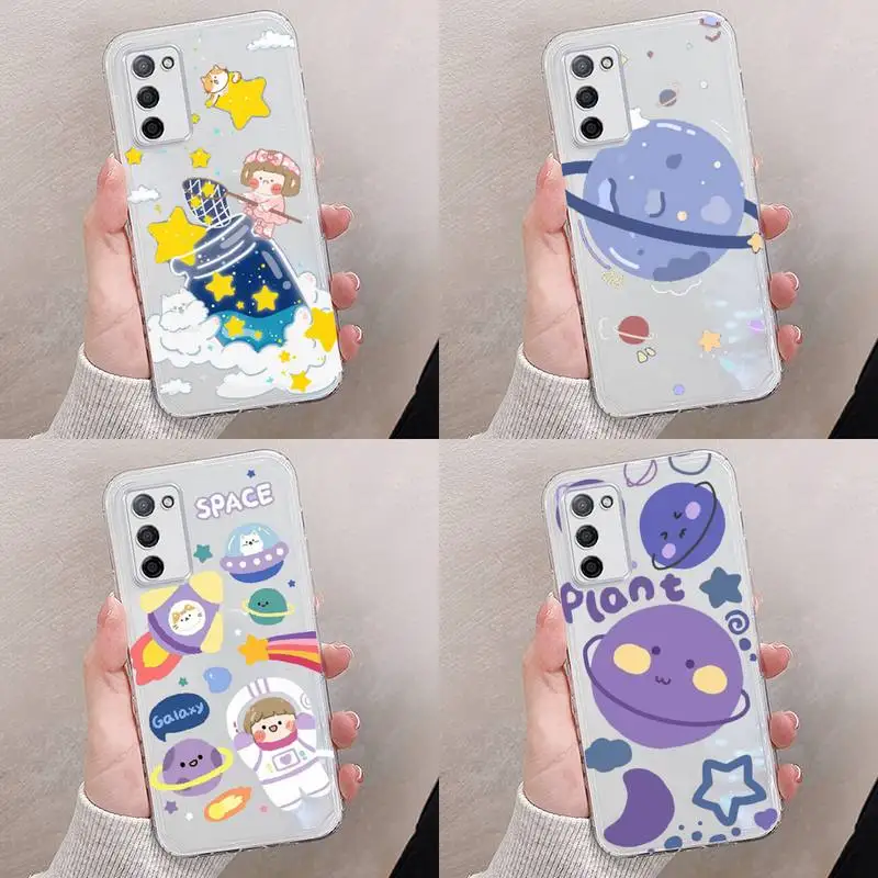 

Cute Cartoon Astronaut Planet Phone Case Transparent For oppo RENO A 1 2 3 4 5 7 8 Z 2Z SE ACE PRO moible bag