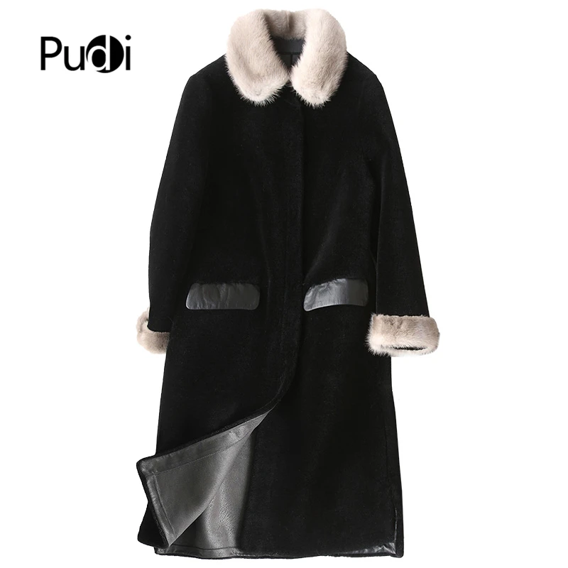Женское зимнее меховое пальто PUDI из натуральной шерсти с воротником