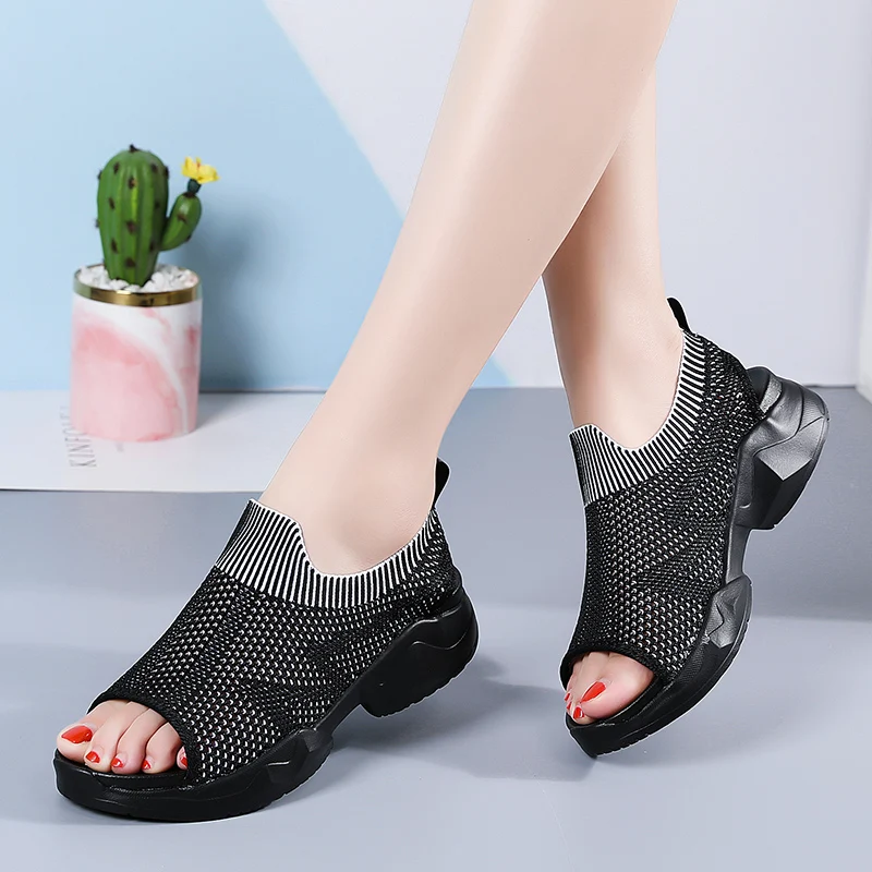 Tenis De Mujer Women Tennis Shoes Air Cushion Sports High Heels Mesh Slip on Female Sock Footwear Outdoor Thick Bottom Sneakers