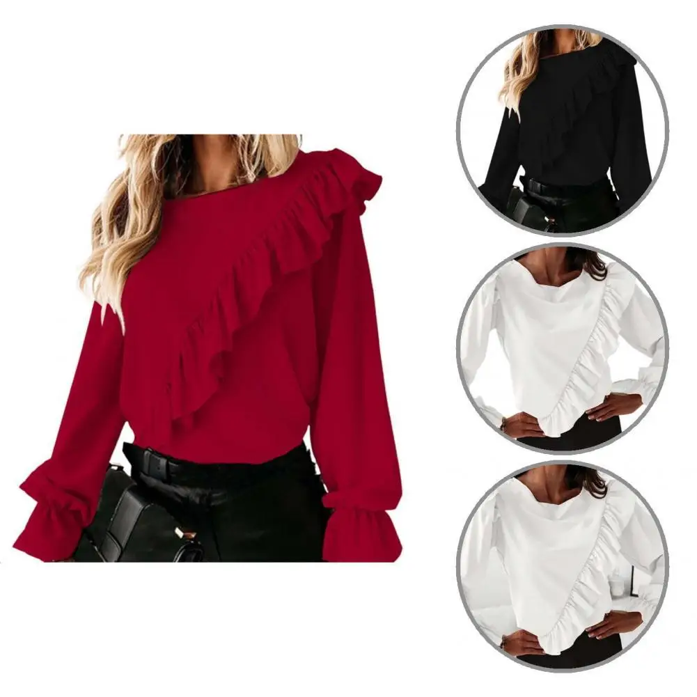 

Women Blouse Plus Size Blouse Female Soft Stylish Long Sleeve Ruffles Shirt