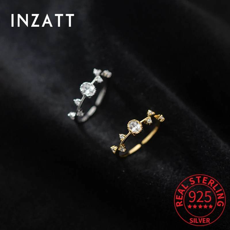 

INZATT Real 925 Sterling Silver Oval Zircon Adjustable Ring For Women Irregular Fine Jewelry Bohemian Accessories Drop Shipping